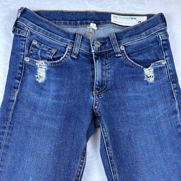Rag & Bone Skinny Jeans Women’s 24 Blue Distressed La Paz Raw Hem Stretch Denim - Picture 2 of 11